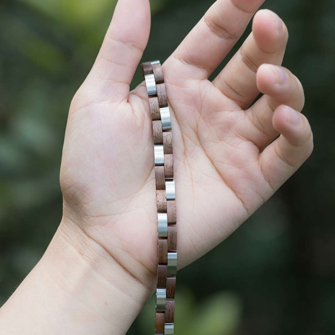 Walnut & Steel - Wooden Bracelet