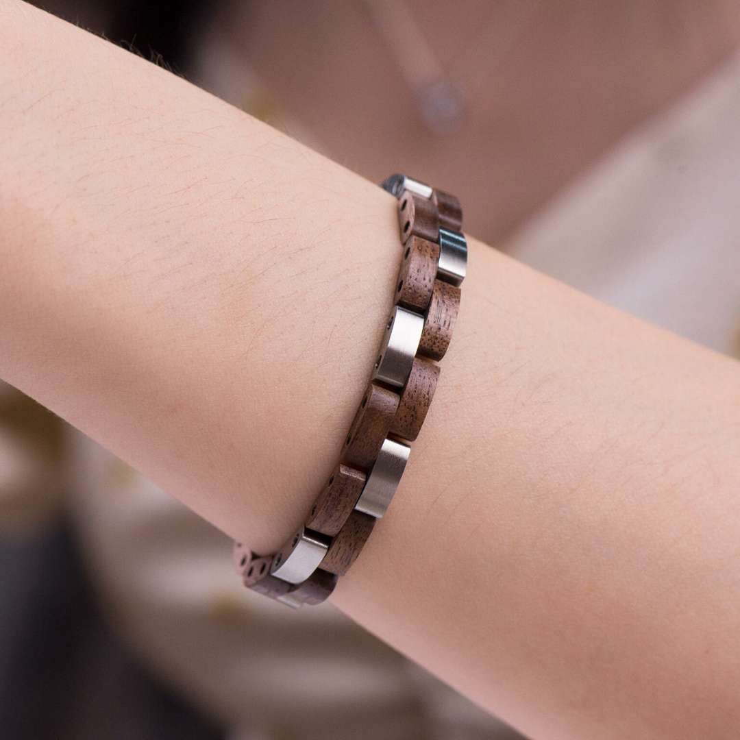 Walnut & Steel - Wooden Bracelet