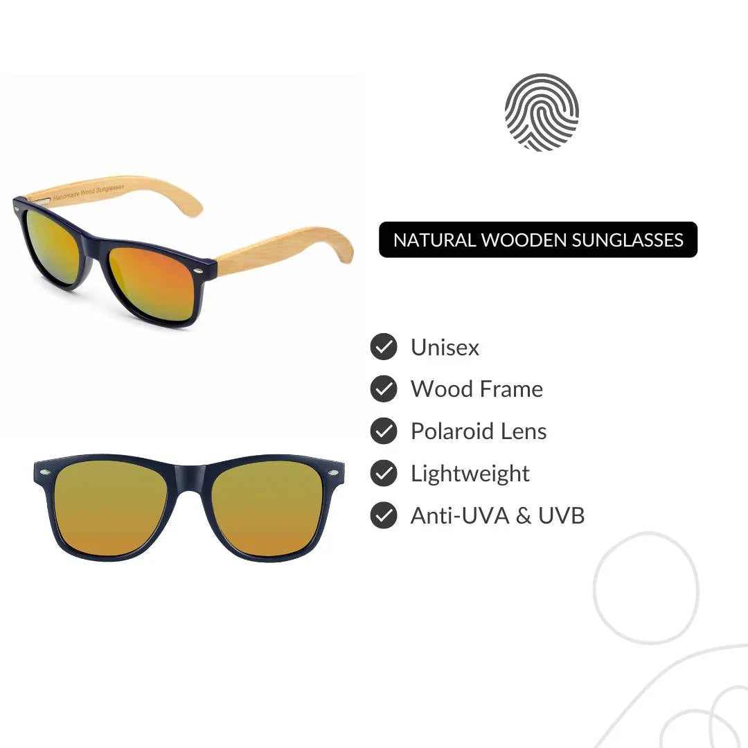 Natural wooden sunglasses with wood frame, polaroid lens, lightweight, anti-UV design