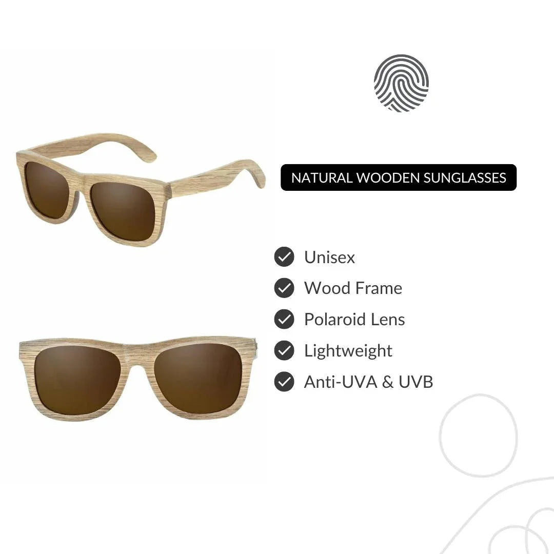 Unisex natural wooden sunglasses with wood frame and brown polarized lenses