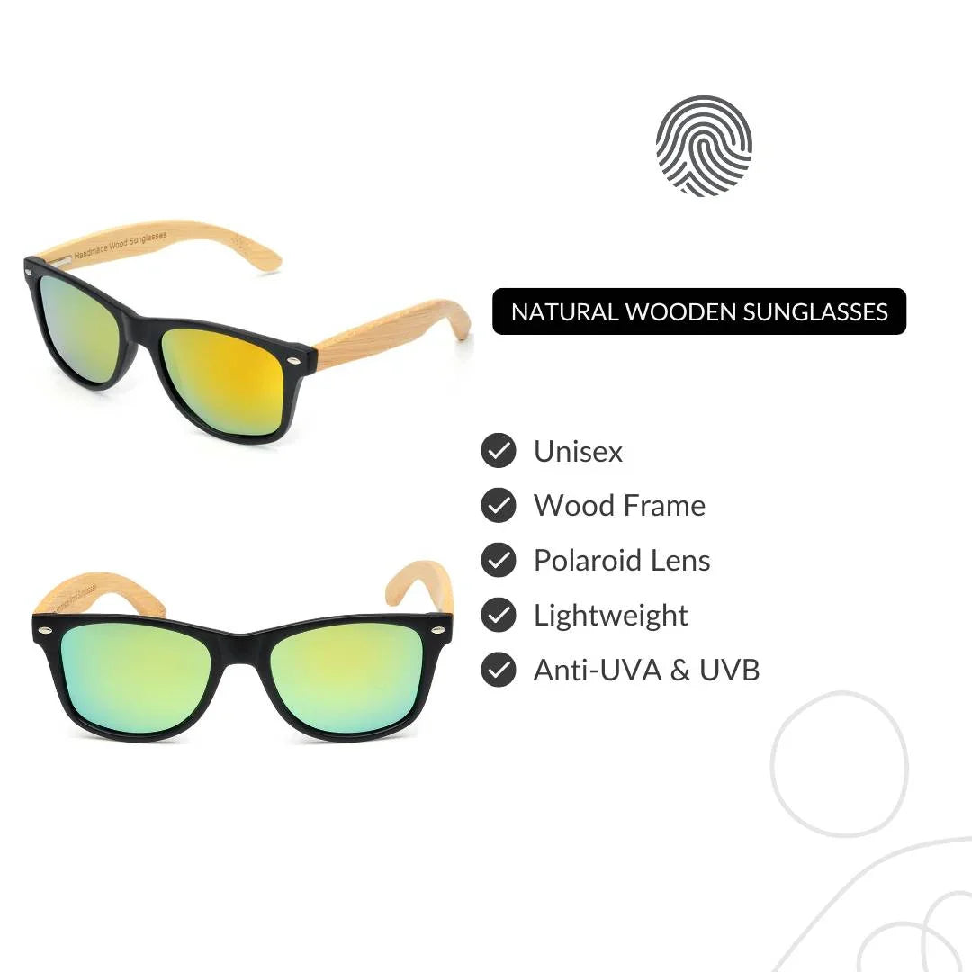 Unisex natural wooden sunglasses with wood frame and polaroid lens, lightweight, anti-UV.