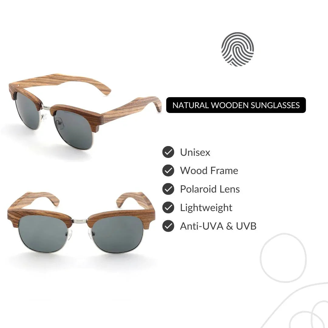 Unisex natural wooden sunglasses with wood frame, polaroid lens, lightweight, anti-UV.